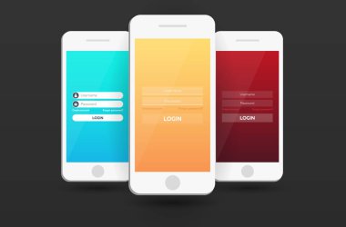 Giriş ekranları mobil uygulama malzeme tasarımına UI, Ux, GUI. Yanıt veren Web sitesi.