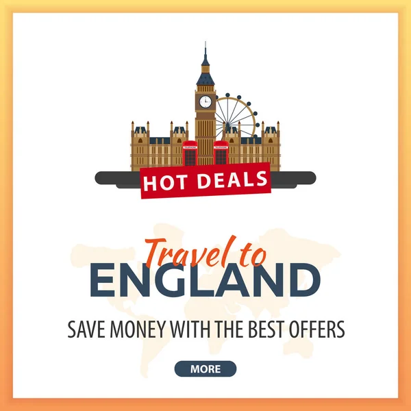 Travel to England. Travel Template Banners for Social Media. Hot Deals. Best Offers. — Stock Vector