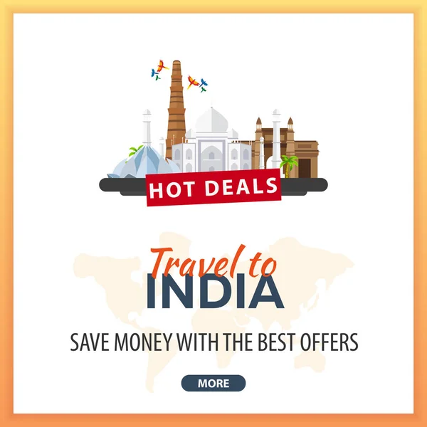 Reis naar India. Reizen sjabloon Banners voor Social Media. Hot Deals. Beste aanbiedingen. — Stockvector