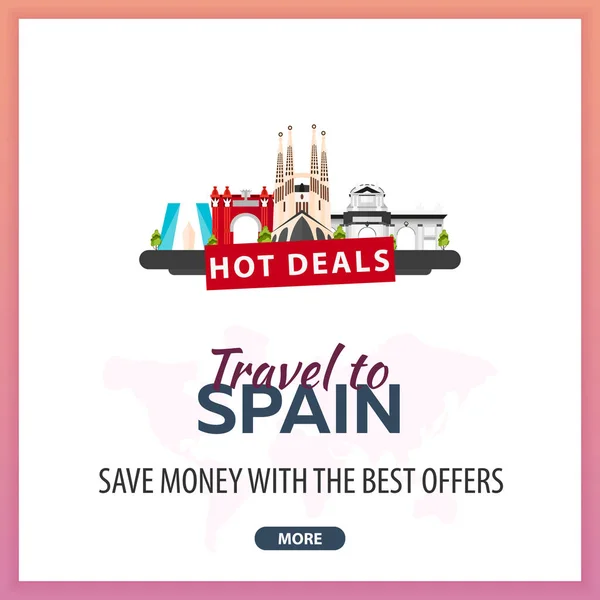 Travel to Spain. Travel Template Banners for Social Media. Hot Deals. Best Offers. — Stock Vector