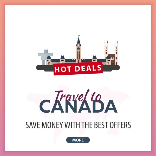 Resa till Kanada. Resa mall Banners för sociala medier. Hot Deals. Bästa erbjudanden. — Stock vektor
