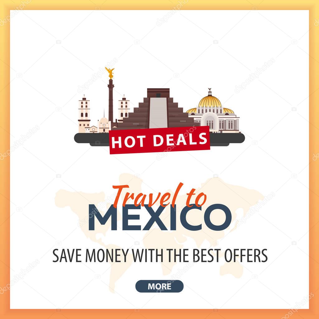 Travel to Mexico. Travel Template Banners for Social Media. Hot Deals. Best Offers.