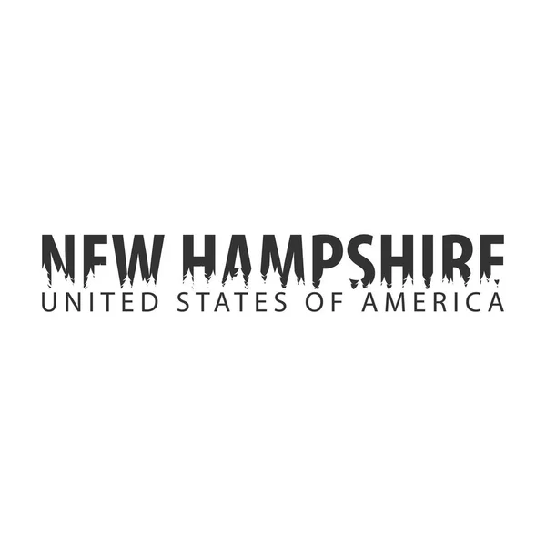 New Hampshire. USA. United States of America. Text or labels with silhouette of forest. — Stock Vector