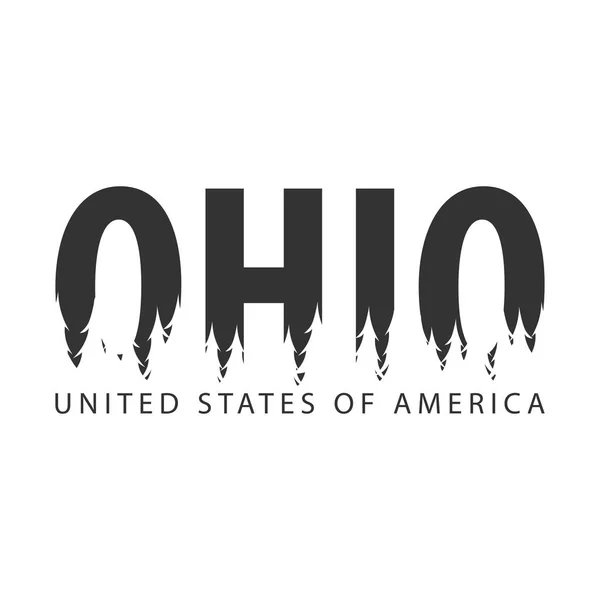 Ohio. Spojené státy americké. Spojené státy americké. Text nebo štítky s silueta lesa. — Stockový vektor