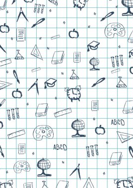 Geri okul afiş farklı okul nesnelerle hoş geldiniz.