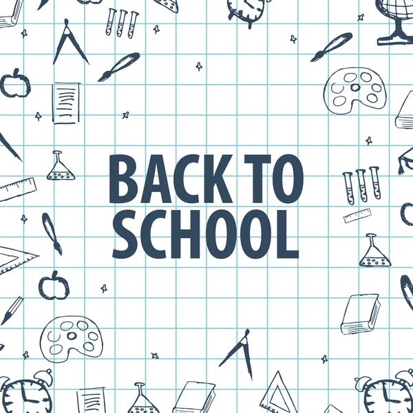 Geri okul afiş farklı okul nesnelerle hoş geldiniz.