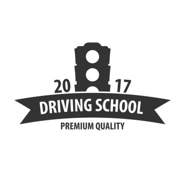 Logo ve amblem sürüş Okulu şablonu. Otomatik eğitim. Vektör çizim.