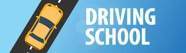 Drijvende School Banner. Auto onderwijs. De regels van de weg. Vectorillustratie. — Stockvector