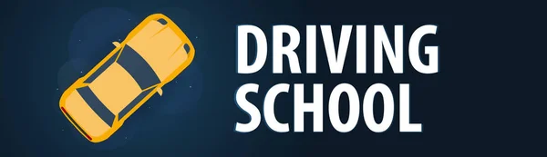 Drivande skola Banner. Auto utbildning. Regler av vägen. Vektorillustration. — Stock vektor