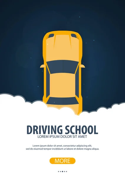 Banner de autoescuela. Auto Educación. Las reglas de la carretera. Ilustración vectorial . — Vector de stock