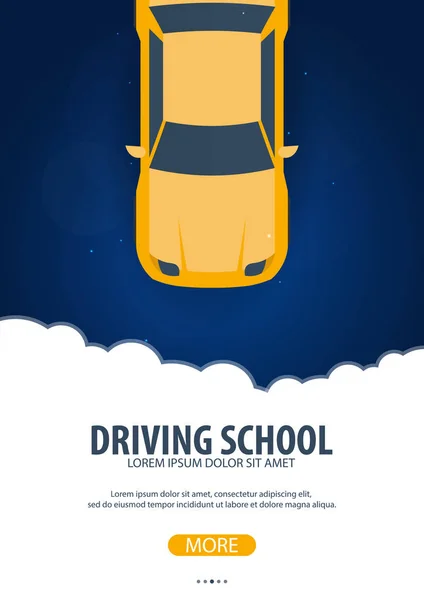 Drivande skola Banner. Auto utbildning. Regler av vägen. Vektorillustration. — Stock vektor
