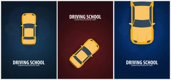 Bannière de l'école de conduite. Auto Education. Les règles de la route. Illustration vectorielle . — Image vectorielle