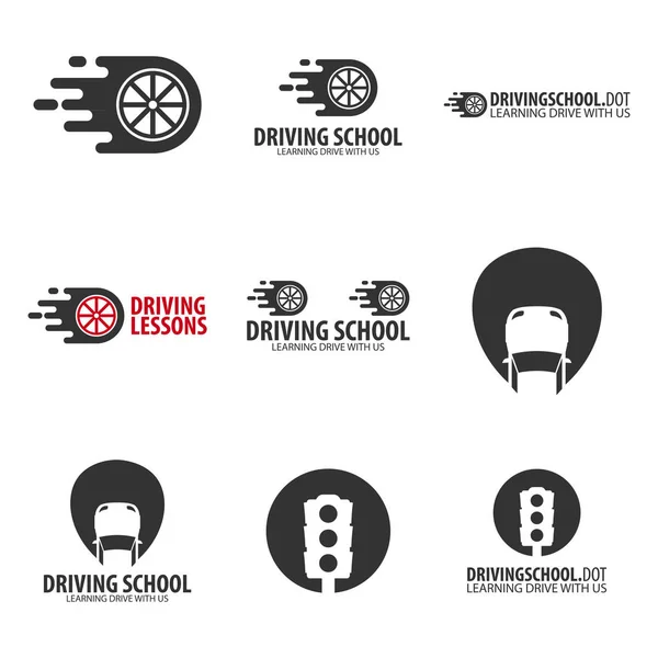 Driving school logotypy i herby szablonu. Auto edukacji. Ilustracja wektorowa. — Wektor stockowy