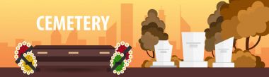 Cenaze Hizmetleri ve cenaze ajansı afiş. Mezarlık. Vektör çizim.