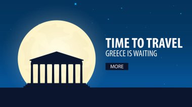 Seyahat zamanı geldi. Yunanistan'a seyahat. Yunanistan bekliyor. Vektör çizim.