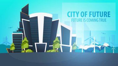 Düz stil Modern şehir evleri. Geleceği inşa. Geleceğin mimari.