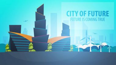 Düz stil Modern şehir evleri. Geleceği inşa. Geleceğin mimari.