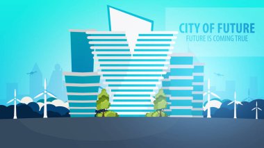 Düz stil Modern şehir evleri. Geleceği inşa. Geleceğin mimari.