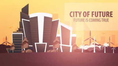 Düz stil Modern şehir evleri. Geleceği inşa. Geleceğin mimari.