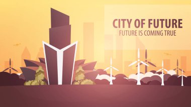 Düz stil Modern şehir evleri. Geleceği inşa. Geleceğin mimari.