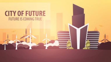 Düz stil Modern şehir evleri. Geleceği inşa. Geleceğin mimari.