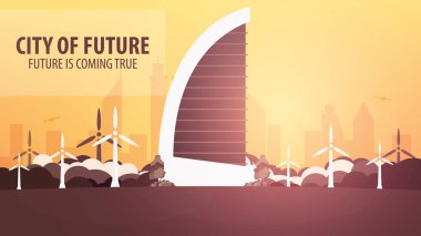 Düz stil Modern şehir evleri. Geleceği inşa. Geleceğin mimari.