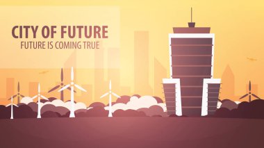 Düz stil Modern şehir evleri. Geleceği inşa. Geleceğin mimari.