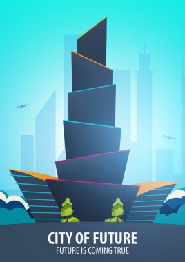 Düz stil Modern şehir evleri. Geleceği inşa. Geleceğin mimari.