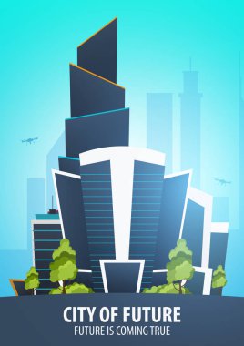 Düz stil Modern şehir evleri. Geleceği inşa. Geleceğin mimari.