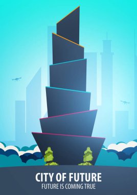 Düz stil Modern şehir evleri. Geleceği inşa. Geleceğin mimari.