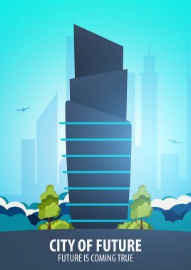 Düz stil Modern şehir evleri. Geleceği inşa. Geleceğin mimari.