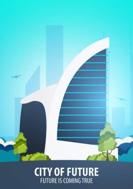 Düz stil Modern şehir evleri. Geleceği inşa. Geleceğin mimari.