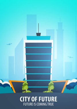 Düz stil Modern şehir evleri. Geleceği inşa. Geleceğin mimari.