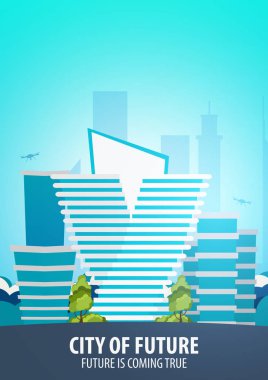 Düz stil Modern şehir evleri. Geleceği inşa. Geleceğin mimari.