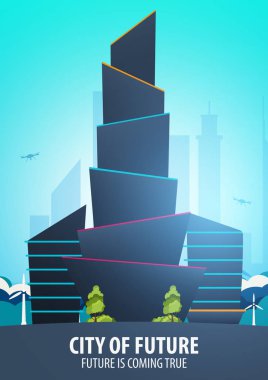 Düz stil Modern şehir evleri. Geleceği inşa. Geleceğin mimari.