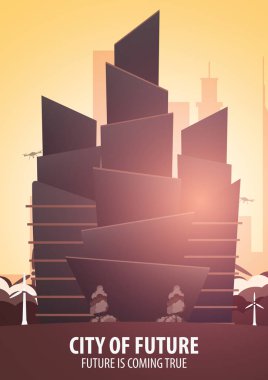 Düz stil Modern şehir evleri. Geleceği inşa. Geleceğin mimari.