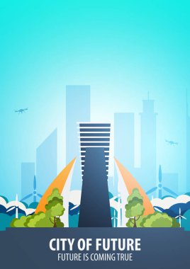 Düz stil Modern şehir evleri. Geleceği inşa. Geleceğin mimari.