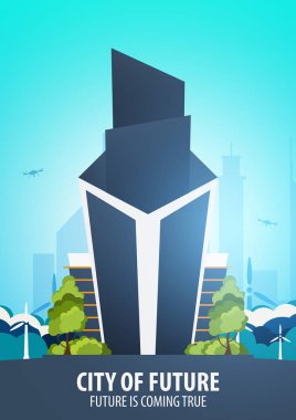 Düz stil Modern şehir evleri. Geleceği inşa. Geleceğin mimari.
