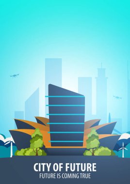 Düz stil Modern şehir evleri. Geleceği inşa. Geleceğin mimari.