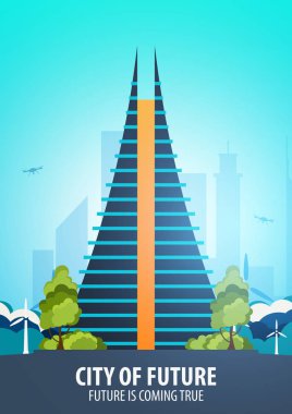 Düz stil Modern şehir evleri. Geleceği inşa. Geleceğin mimari.