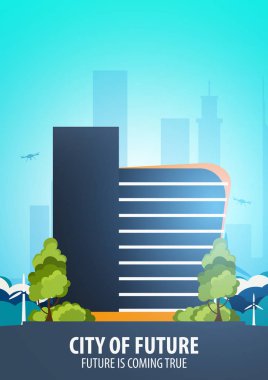 Düz stil Modern şehir evleri. Geleceği inşa. Geleceğin mimari.