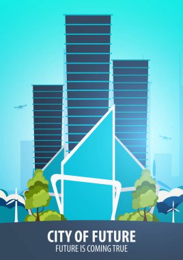 Düz stil Modern şehir evleri. Geleceği inşa. Geleceğin mimari.