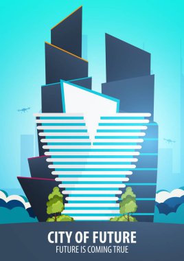 Düz stil Modern şehir evleri. Geleceği inşa. Geleceğin mimari.