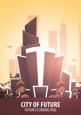 Düz stil Modern şehir evleri. Geleceği inşa. Geleceğin mimari.