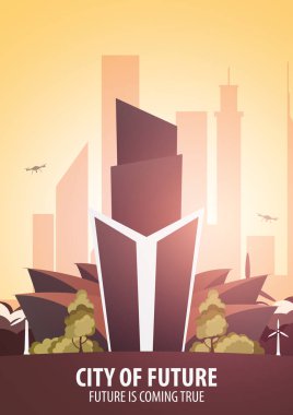 Düz stil Modern şehir evleri. Geleceği inşa. Geleceğin mimari.