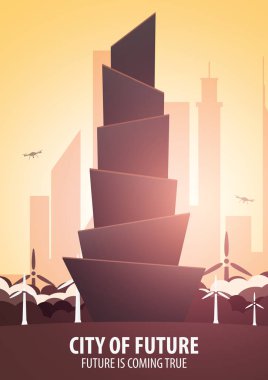 Düz stil Modern şehir evleri. Geleceği inşa. Geleceğin mimari.