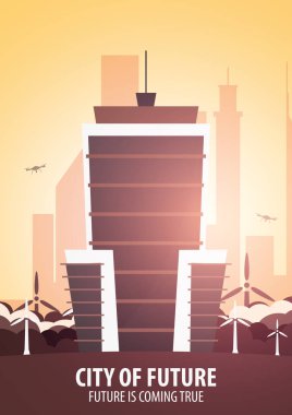 Düz stil Modern şehir evleri. Geleceği inşa. Geleceğin mimari.