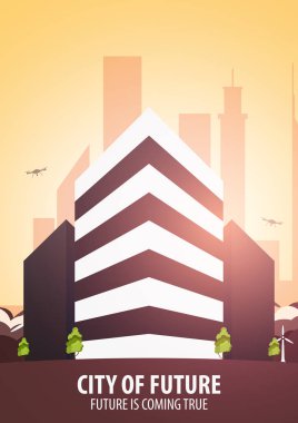 Düz stil Modern şehir evleri. Geleceği inşa. Geleceğin mimari.