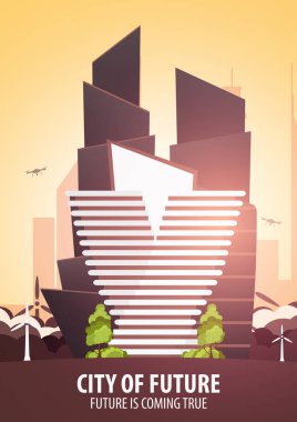 Düz stil Modern şehir evleri. Geleceği inşa. Geleceğin mimari.