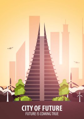 Düz stil Modern şehir evleri. Geleceği inşa. Geleceğin mimari.